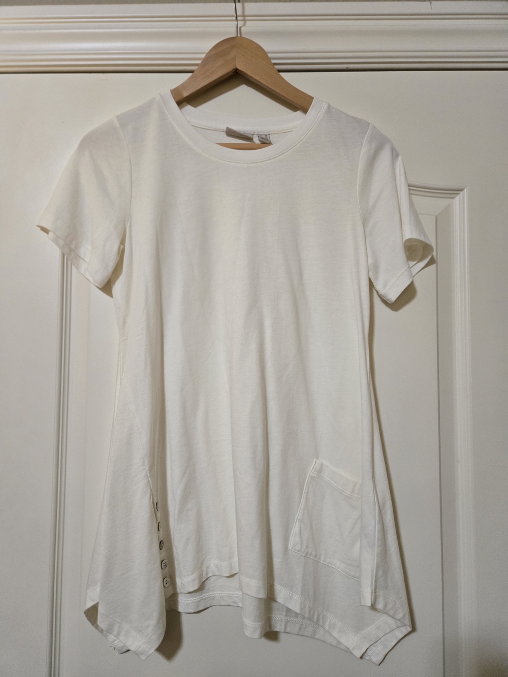 LOGO by Lori Goldstein Cream Short-Sleeve Pocket Tee with Side Button Detail